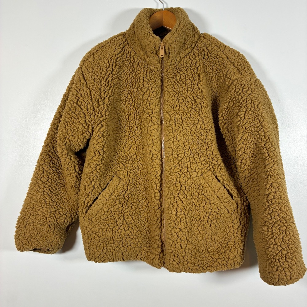Nine West Jacket S Caramel Brown Teddy Faux Fur Sherpa Cozy Winter Fall Earthy